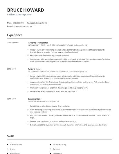 Patients Transporter Resume