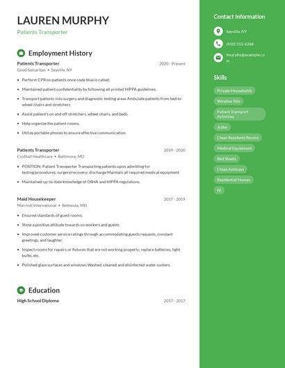 Patients Transporter Resume