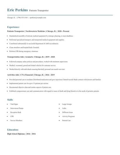 Patients Transporter Resume