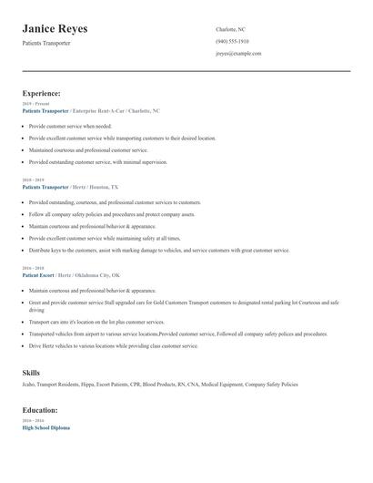 Patients Transporter Resume