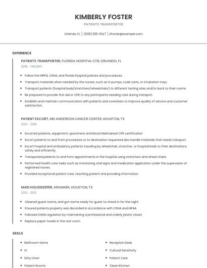 Patients Transporter Resume