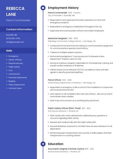 Patrol Commander Resume