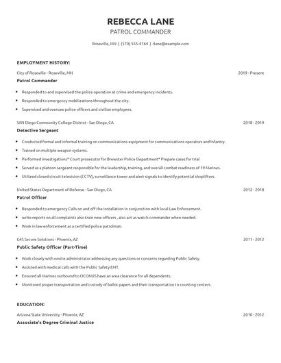 Patrol Commander Resume