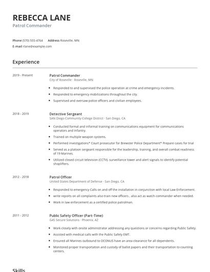 Patrol Commander Resume