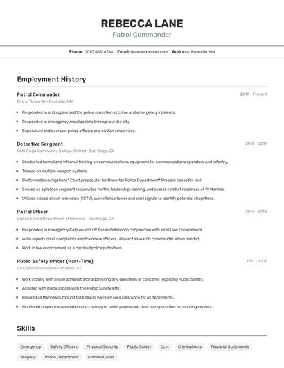 Patrol Commander Resume