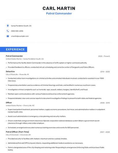 Patrol Commander Resume