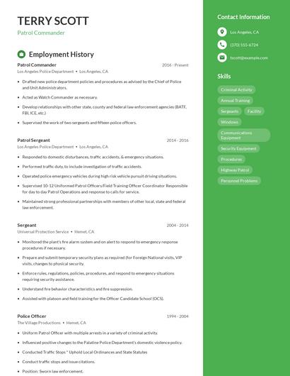 Patrol Commander Resume