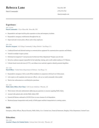 Patrol Commander Resume