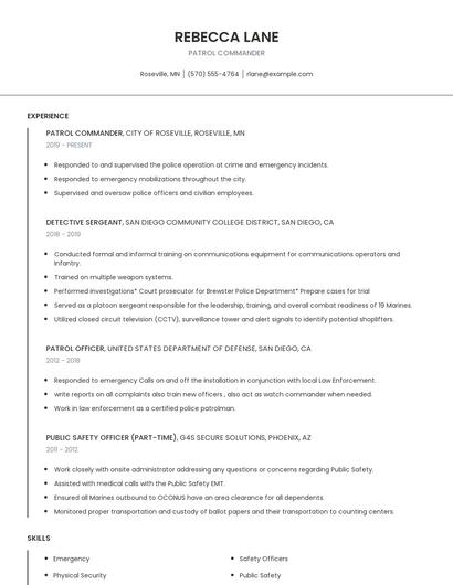Patrol Commander Resume