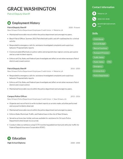 Patrol Deputy Sheriff Resume