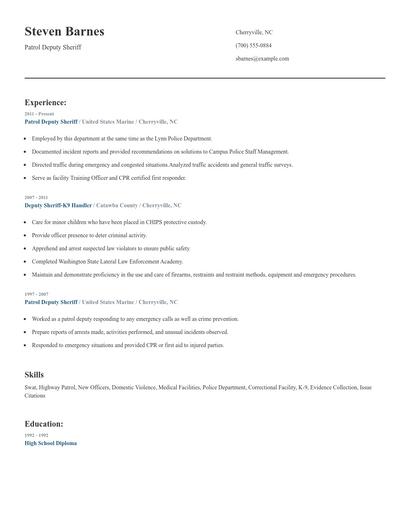 Patrol Deputy Sheriff Resume