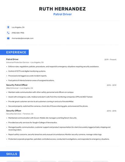 Patrol Driver Resume