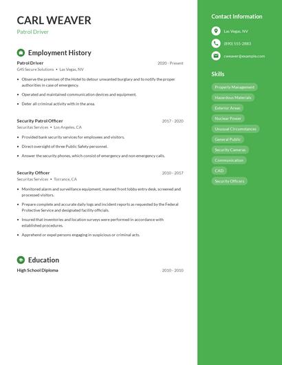 Patrol Driver Resume