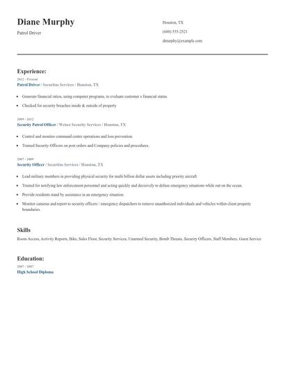 Patrol Driver Resume