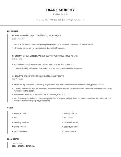 Patrol Driver Resume