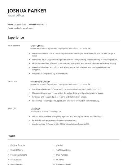 Patrol Officer Resume