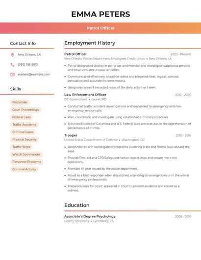 Patrol Officer Resume