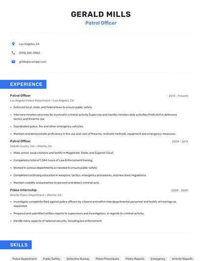 Patrol Officer Resume