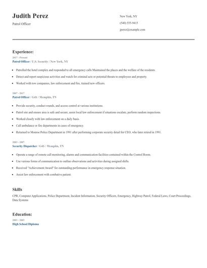 Patrol Officer Resume