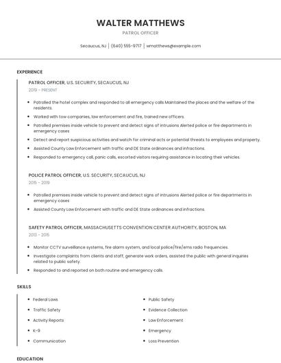 Patrol Officer Resume
