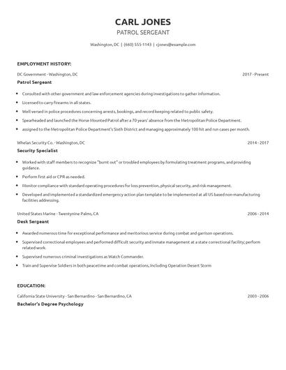 Patrol Sergeant Resume