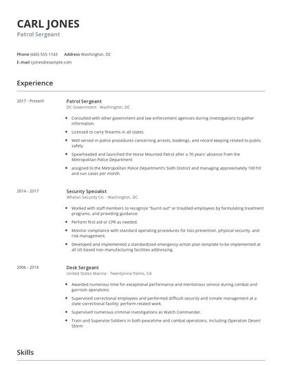 Patrol Sergeant Resume