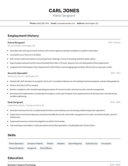 Patrol Sergeant Resume