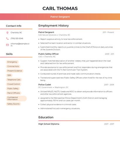 Patrol Sergeant Resume