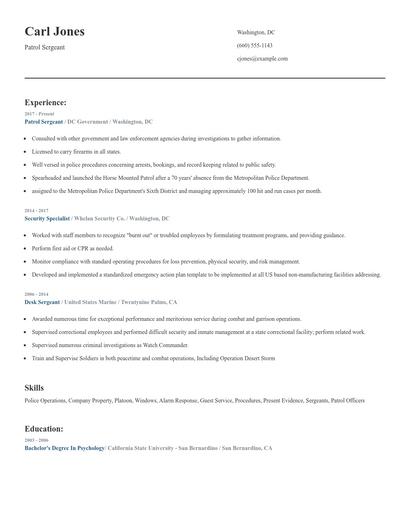 Patrol Sergeant Resume