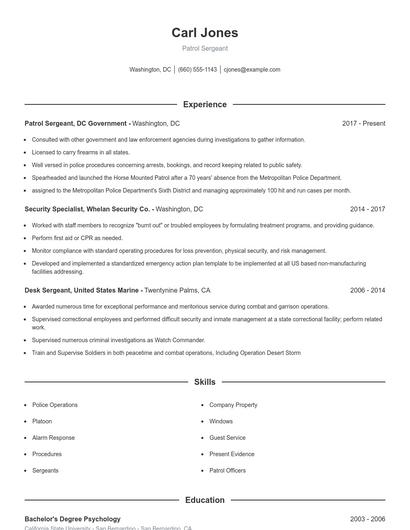 Patrol Sergeant Resume