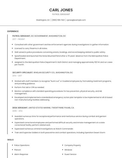 Patrol Sergeant Resume