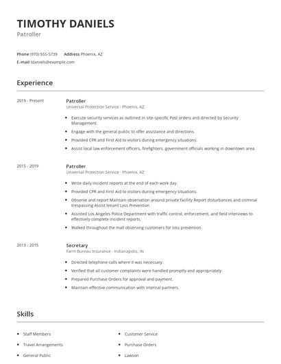 Patroller Resume