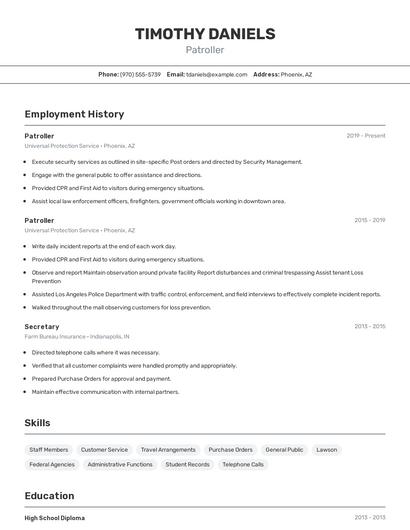 Patroller Resume
