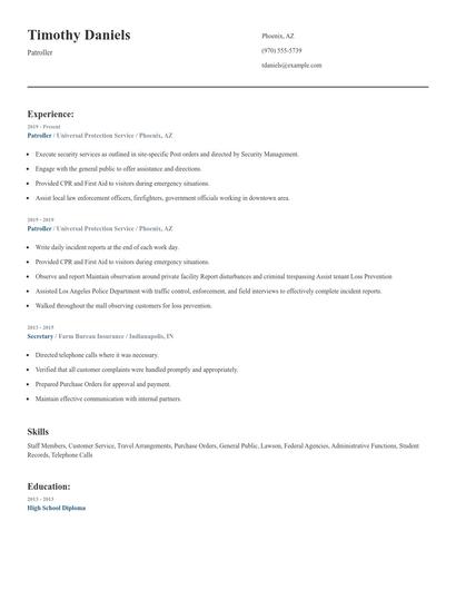Patroller Resume