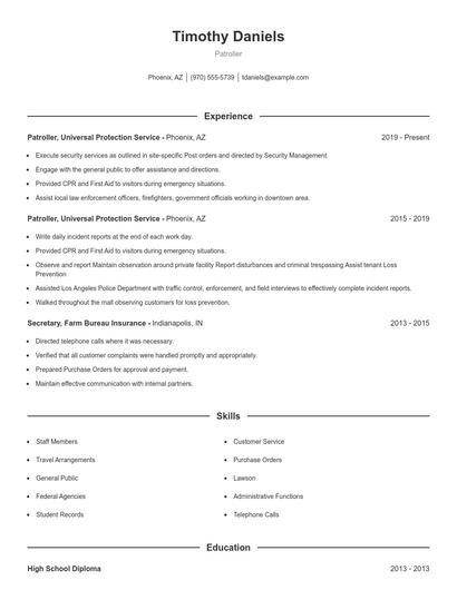 Patroller Resume