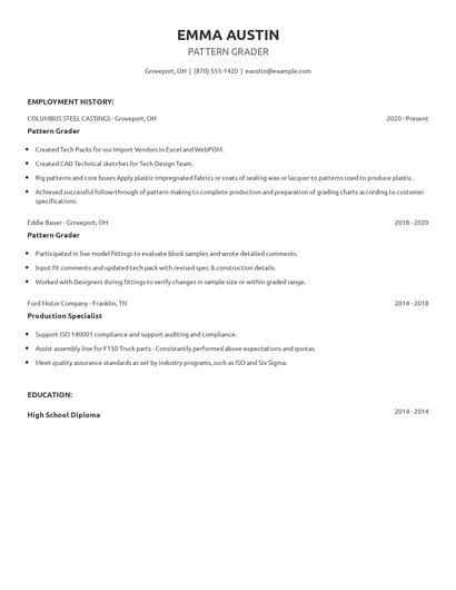 Pattern Grader Resume