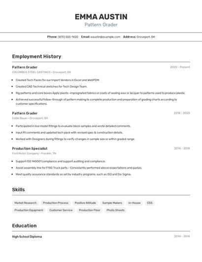 Pattern Grader Resume