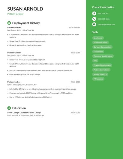 Pattern Grader Resume