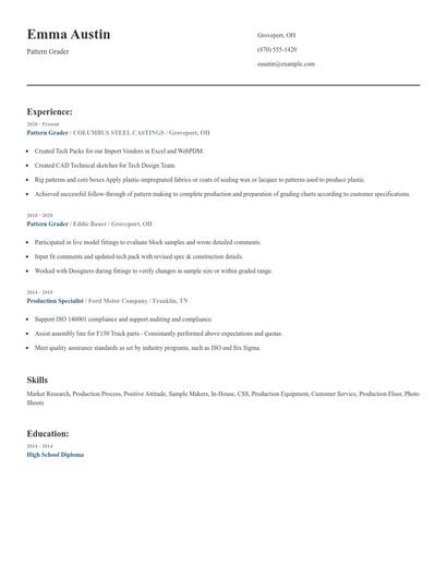 Pattern Grader Resume