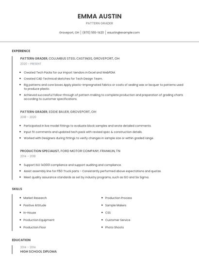 Pattern Grader Resume