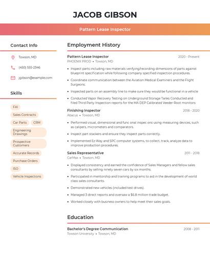 Pattern Lease Inspector Resume