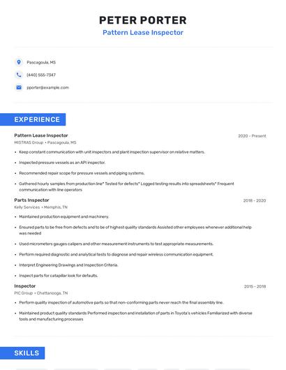 Pattern Lease Inspector Resume