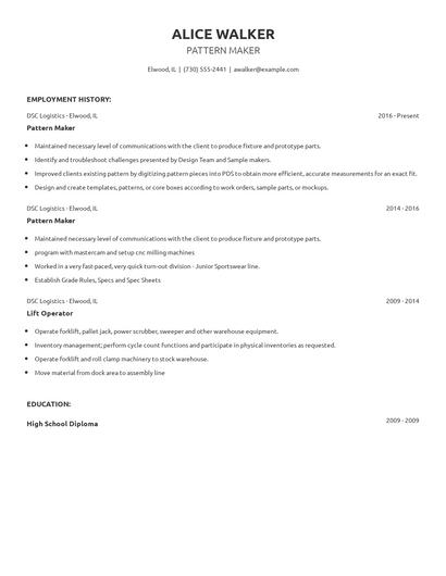 Pattern Maker Resume