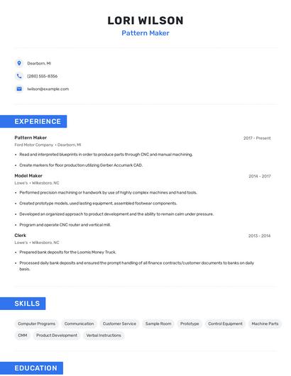 Pattern Maker Resume