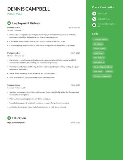 Pattern Maker Resume