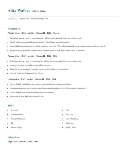 Pattern Maker Resume