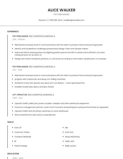 Pattern Maker Resume