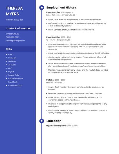Paver Installer Resume