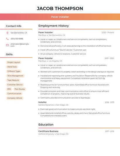 Paver Installer Resume