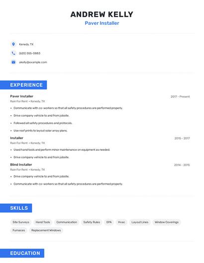 Paver Installer Resume